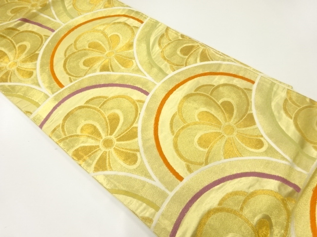 JAPANESE KIMONO / ANTIQUE FUKURO OBI / SILK / WOVEN FLOWER SEIGAIHA